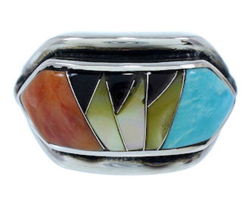 Southwest Multicolor Inlay Sterling Silver Ring Size 5-1/2 YS72301